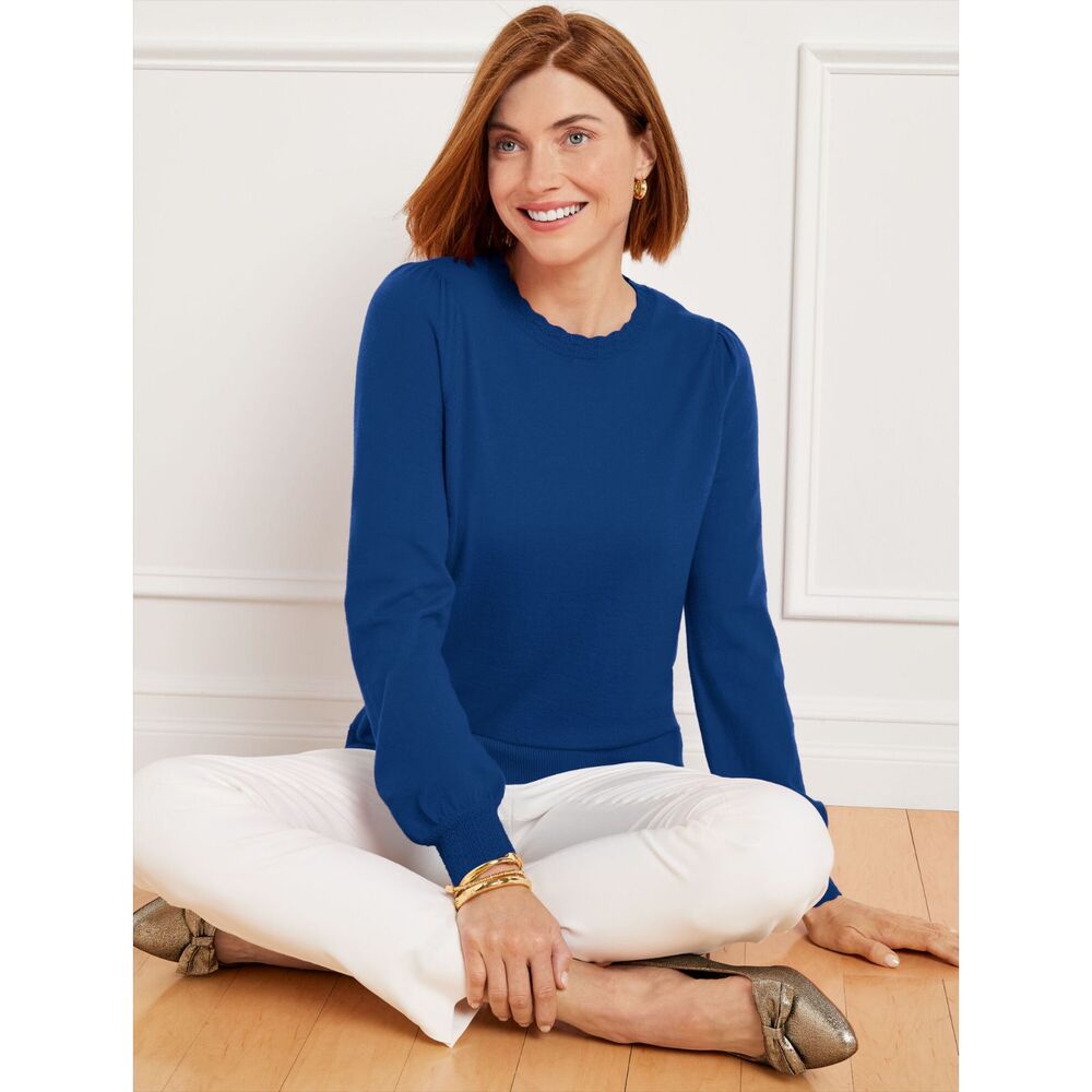 Talbots blue sapphire scallop detail puff sleeve sweater XLP